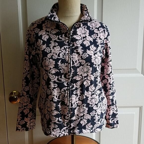 Croft & Barrow Sweatshirt Zip Up Floral Pink Navy Women's WOMAN'S SMALL PETITE - Picture 8 of 13